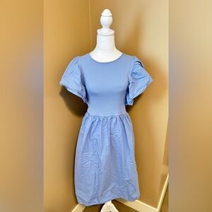Zara Light Blue Puff-Sleeve Midi Dress